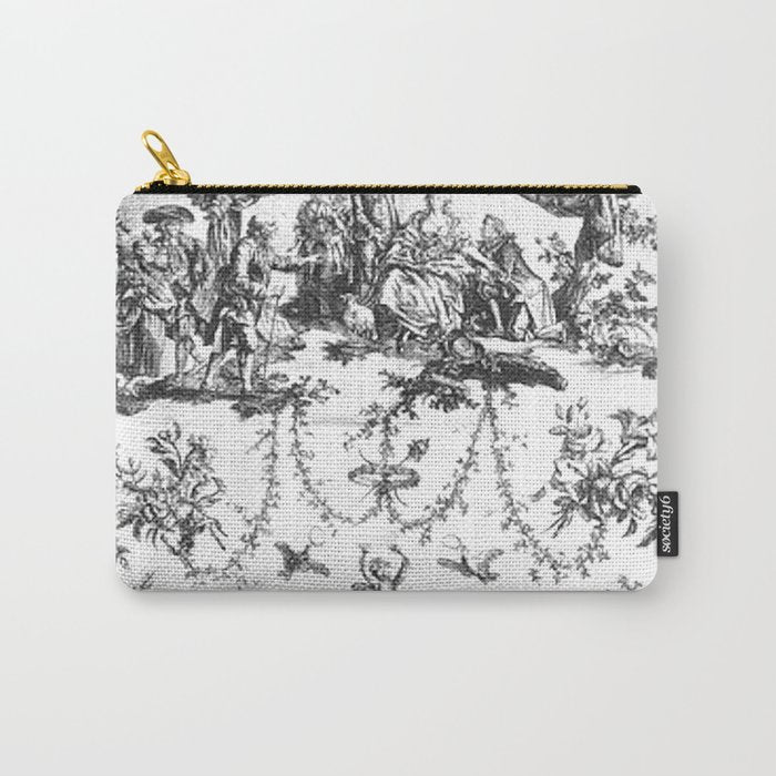 Antique 19th Century Romantic Rose Garland French Tapestry Carry All Pouch Gallery Image 1