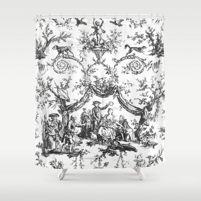 Antique 19th Century Romantic Rose Garland French Tapestry Shower Curtain Gallery Image 1