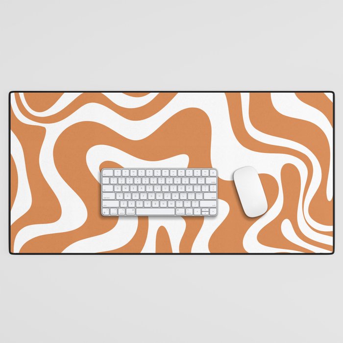 Liquid Swirl Retro Modern Abstract Pattern in Orange Ochre and White Desk Mat Gallery Image 1