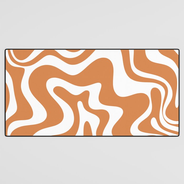 Liquid Swirl Retro Modern Abstract Pattern in Orange Ochre and White Desk Mat Gallery Image 3