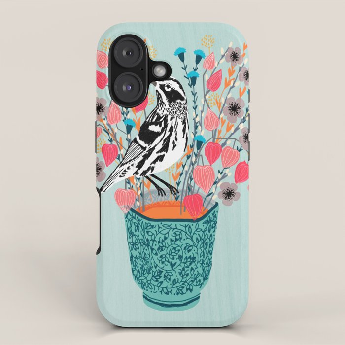 Tea and Flowers - Black and White Warbler by Andrea Lauren iPhone Case Gallery Image 1