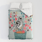 Tea and Flowers - Black and White Warbler by Andrea Lauren Comforter Gallery Image 6