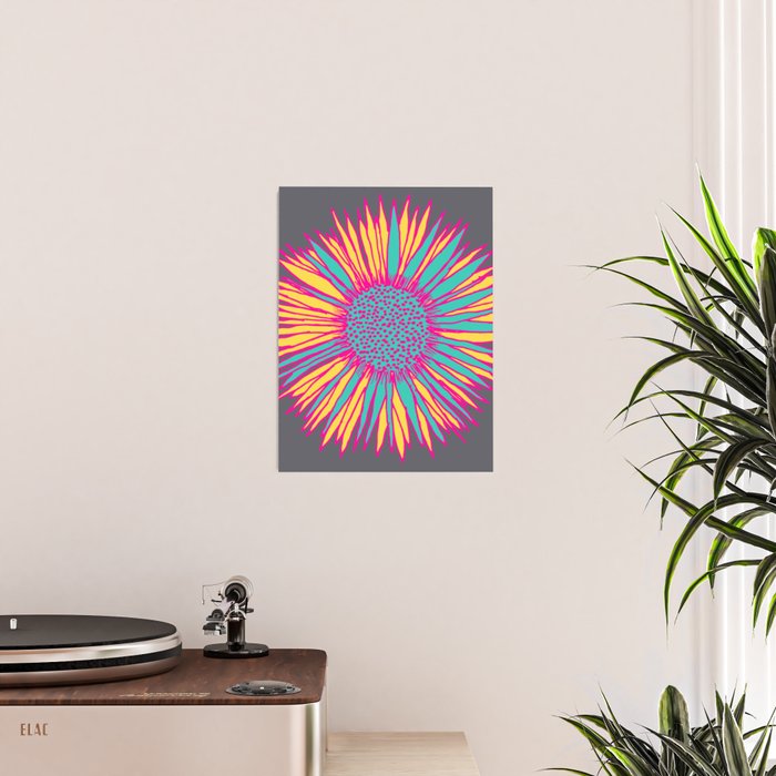 Neon Sunflower Line Art Poster Gallery Image 2