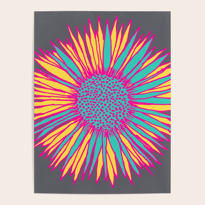 Neon Sunflower Line Art Poster Gallery Image 4