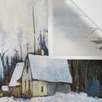 Snowy Curve Winter Watercolor Landscape Wall Tapestry Gallery Image 3