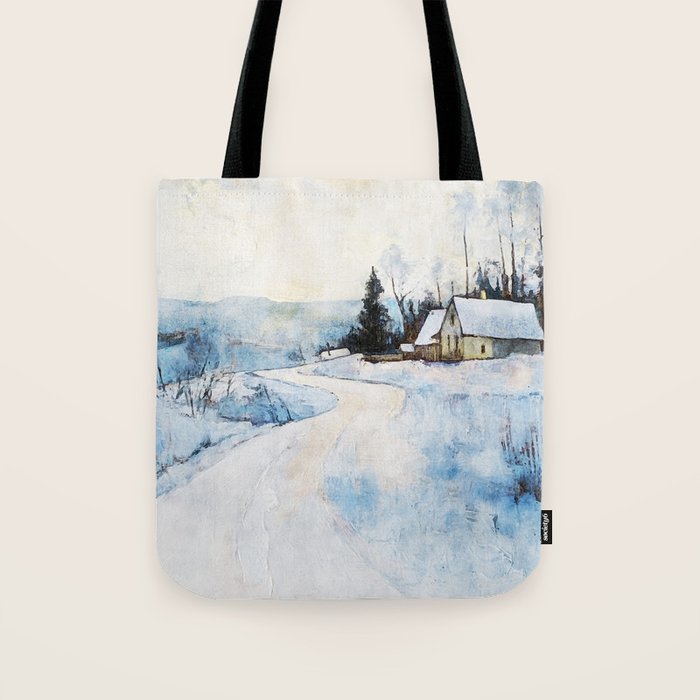 Snowy Curve Winter Watercolor Landscape Tote Bag Gallery Image 1