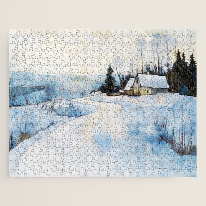 Snowy Curve Winter Watercolor Landscape Jigsaw Puzzle Gallery Image 1