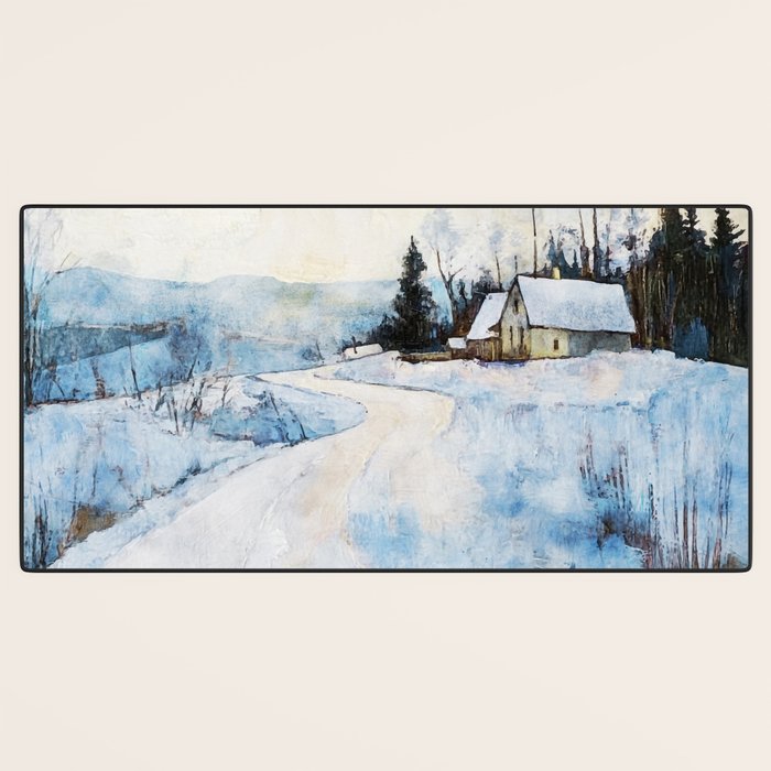 Snowy Curve Winter Watercolor Landscape Desk Mat Gallery Image 3