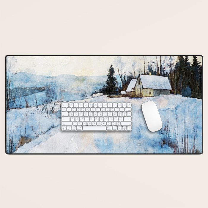 Snowy Curve Winter Watercolor Landscape Desk Mat Gallery Image 1