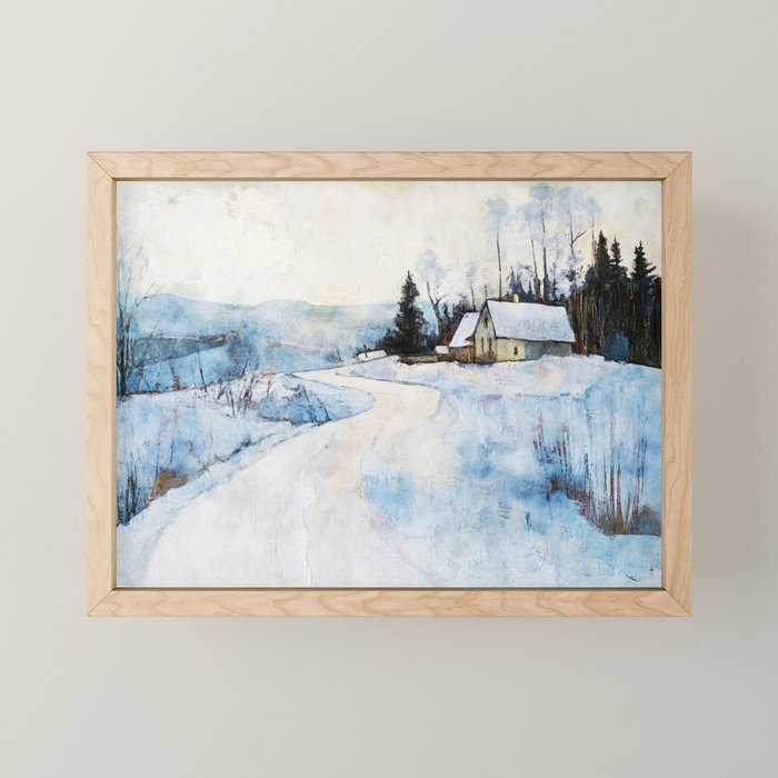 Snowy Curve Winter Watercolor Landscape Mini Art Print Gallery Image 1