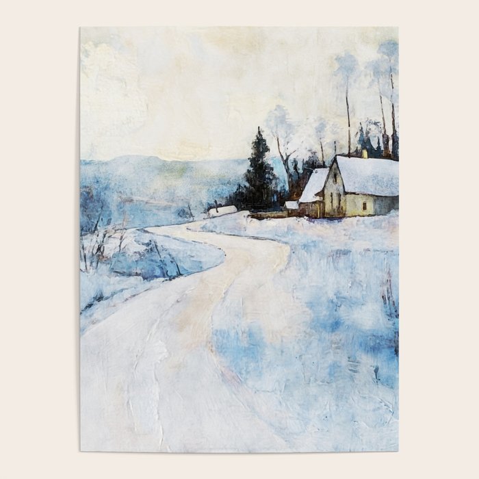 Snowy Curve Winter Watercolor Landscape Poster Gallery Image 4