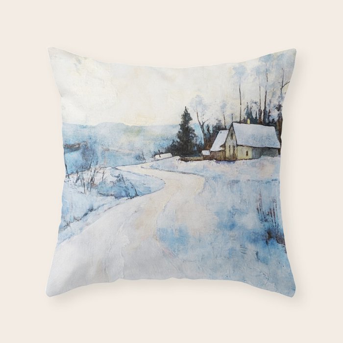 Snowy Curve Winter Watercolor Landscape Throw Pillow Gallery Image 6