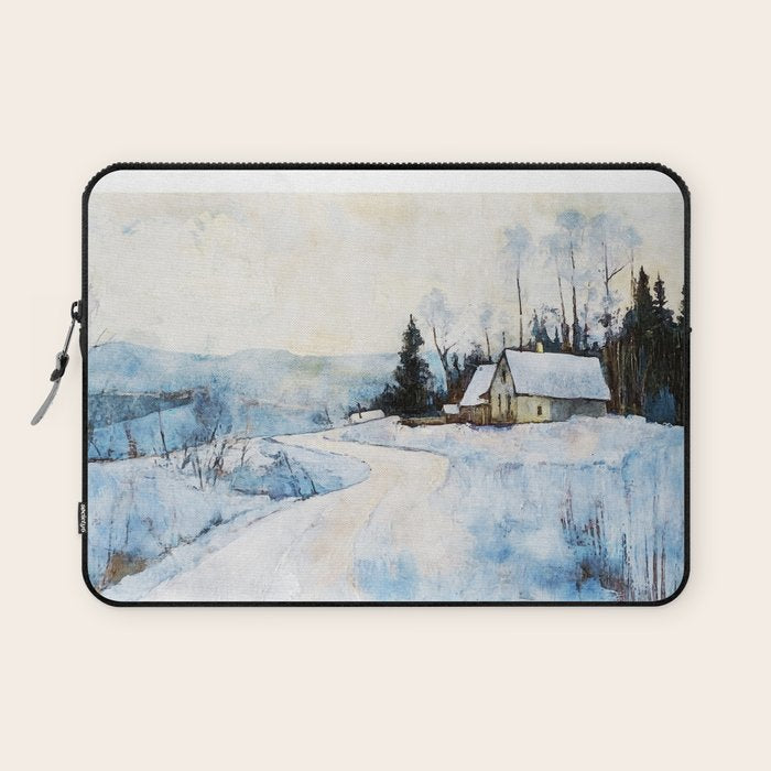 Snowy Curve Winter Watercolor Landscape Laptop Sleeve Gallery Image 1