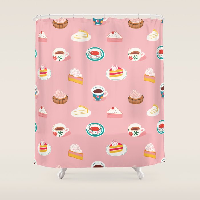 Vintage sweet dessert tea food art pattern Shower Curtain Gallery Image 1