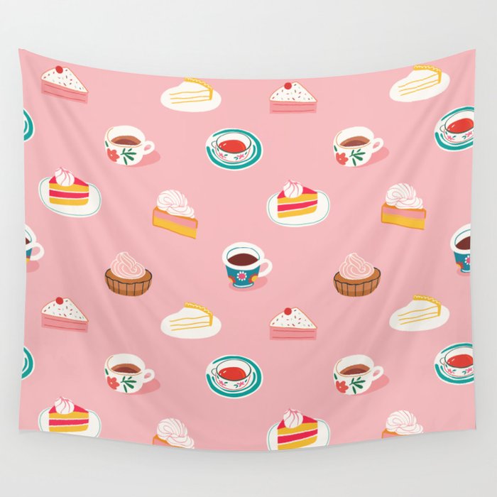 Vintage sweet dessert tea food art pattern Wall Tapestry Gallery Image 4