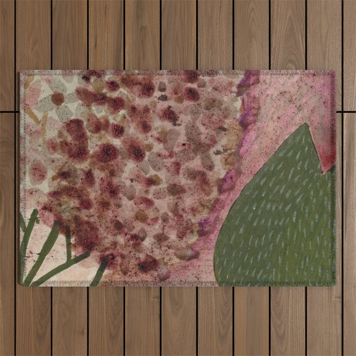 Garden Lilac Flower Painting in Purple & Peach Outdoor Rug Gallery Image 1