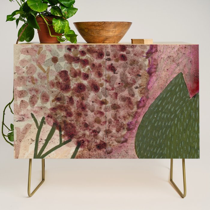 Garden Lilac Flower Painting in Purple & Peach Credenza Gallery Image 1