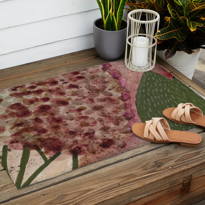 Garden Lilac Flower Painting in Purple & Peach Outdoor Rug Gallery Image 2