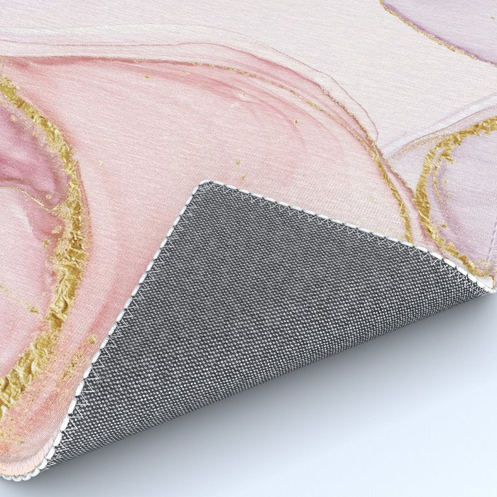 Blush Pink And Gold Alcohol Ink Marble Rug Gallery Image 4