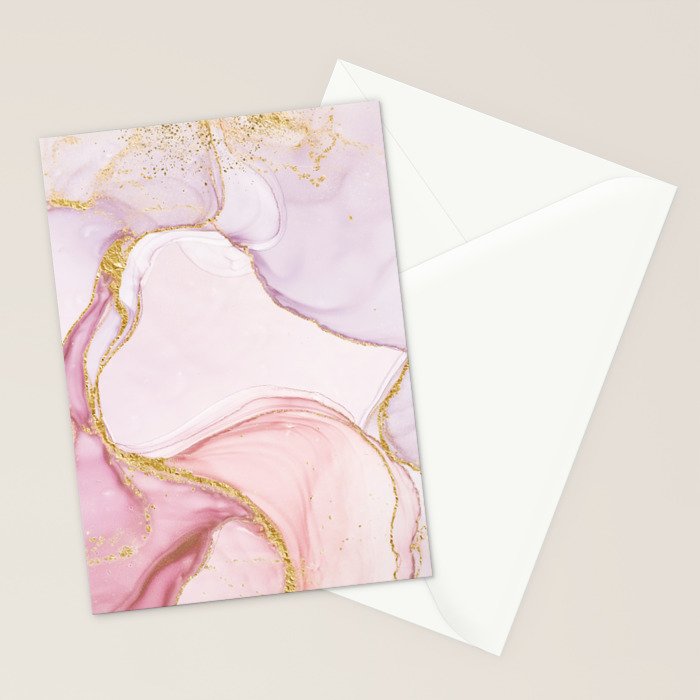 Blush Pink And Gold Alcohol Ink Marble Stationery Card Gallery Image 2
