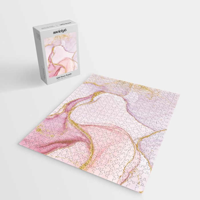 Blush Pink And Gold Alcohol Ink Marble Jigsaw Puzzle Gallery Image 2