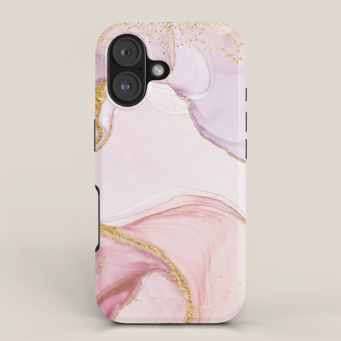 Blush Pink And Gold Alcohol Ink Marble iPhone Case Gallery Image 1