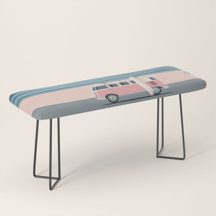 Surfer Graphic Beach Palm-Tree Camper-Van Art Bench Gallery Image 1