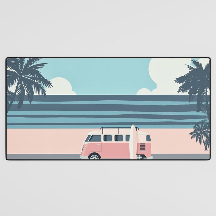 Surfer Graphic Beach Palm-Tree Camper-Van Art Desk Mat Gallery Image 3
