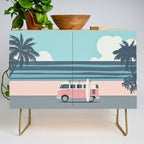 Surfer Graphic Beach Palm-Tree Camper-Van Art Credenza Gallery Image 1