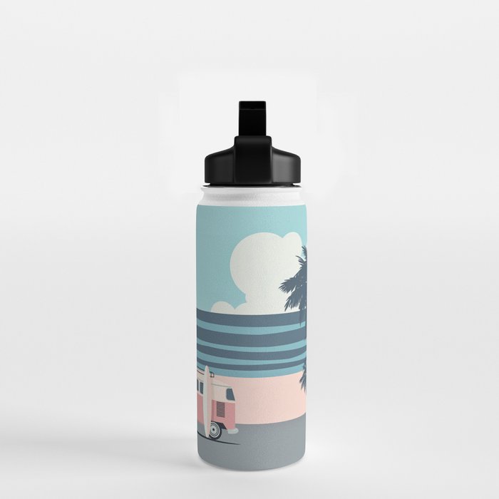 Surfer Graphic Beach Palm-Tree Camper-Van Art Water Bottle Gallery Image 2