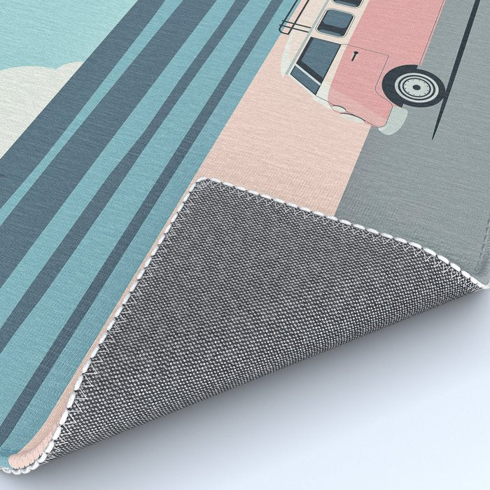 Surfer Graphic Beach Palm-Tree Camper-Van Art Rug Gallery Image 4
