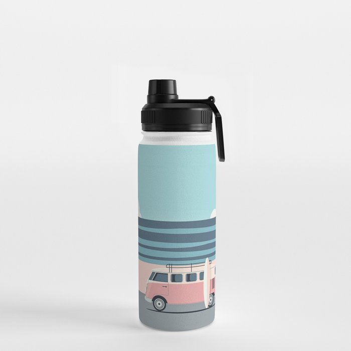 Surfer Graphic Beach Palm-Tree Camper-Van Art Water Bottle Gallery Image 2