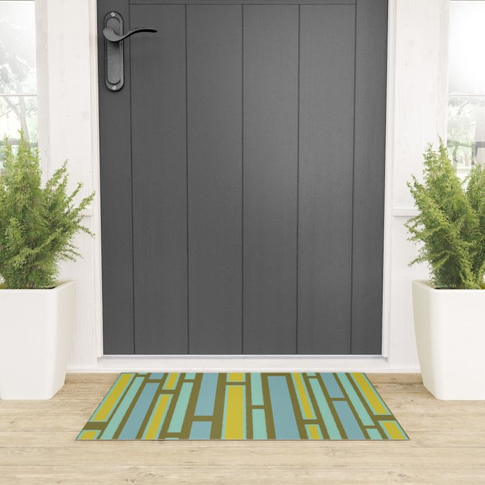 Geometric Portal 1 in Chartreuse Olive Blue Welcome Mat Gallery Image 3