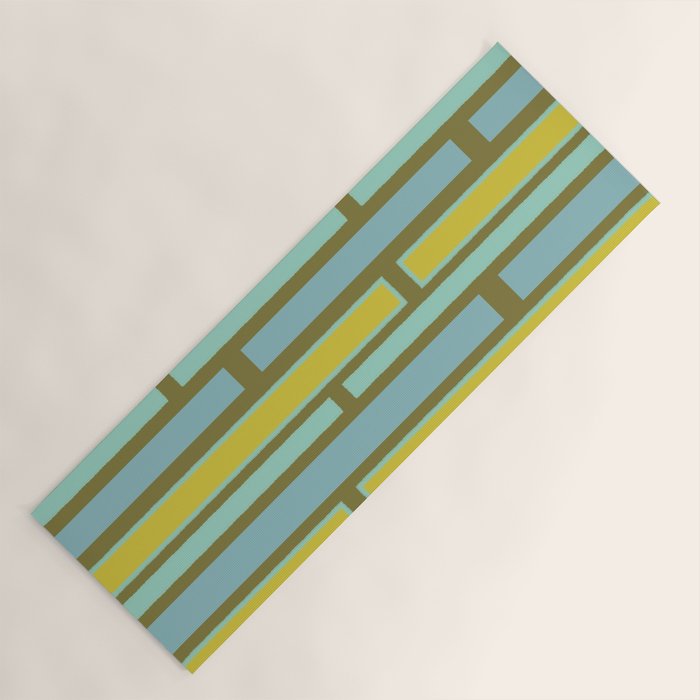 Geometric Portal 1 in Chartreuse Olive Blue Yoga Mat Gallery Image 1