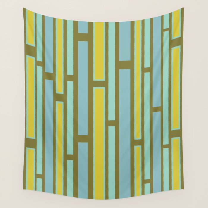 Geometric Portal 1 in Chartreuse Olive Blue Wall Tapestry Gallery Image 1