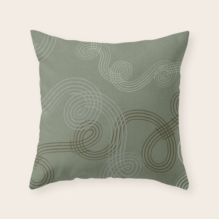 calming essentials loops sage green Throw Pillow Gallery Image 1
