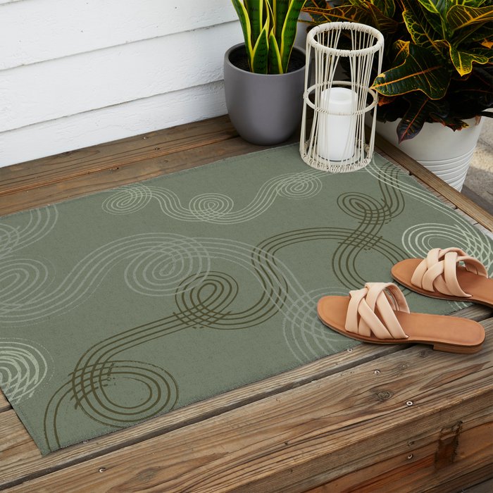 calming essentials loops sage green Outdoor Rug Gallery Image 2