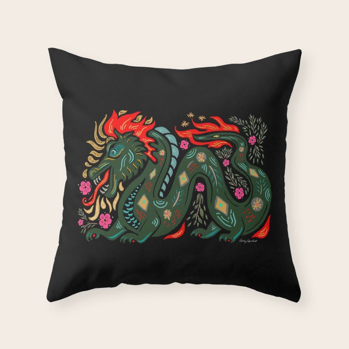 Dragon - Red, Black, Green Throw Pillow Gallery Image 6