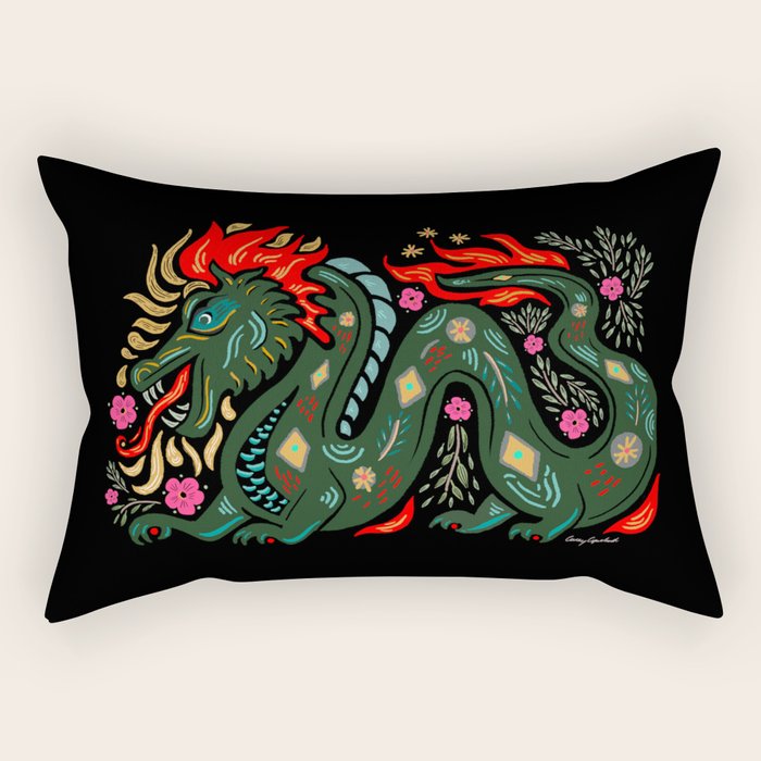 Dragon - Red, Black, Green Rectangular Pillow Gallery Image 2