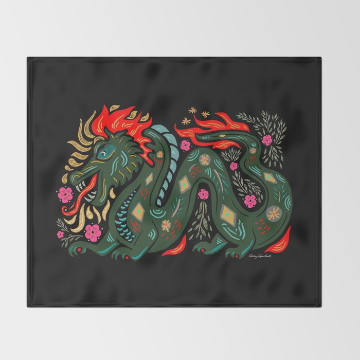 Dragon - Red, Black, Green Throw Blanket Gallery Image 2