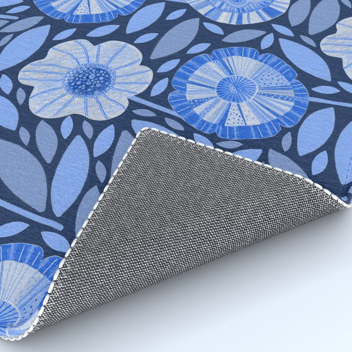 Folk Floral Blossoms in Midnight Blue Rug Gallery Image 4