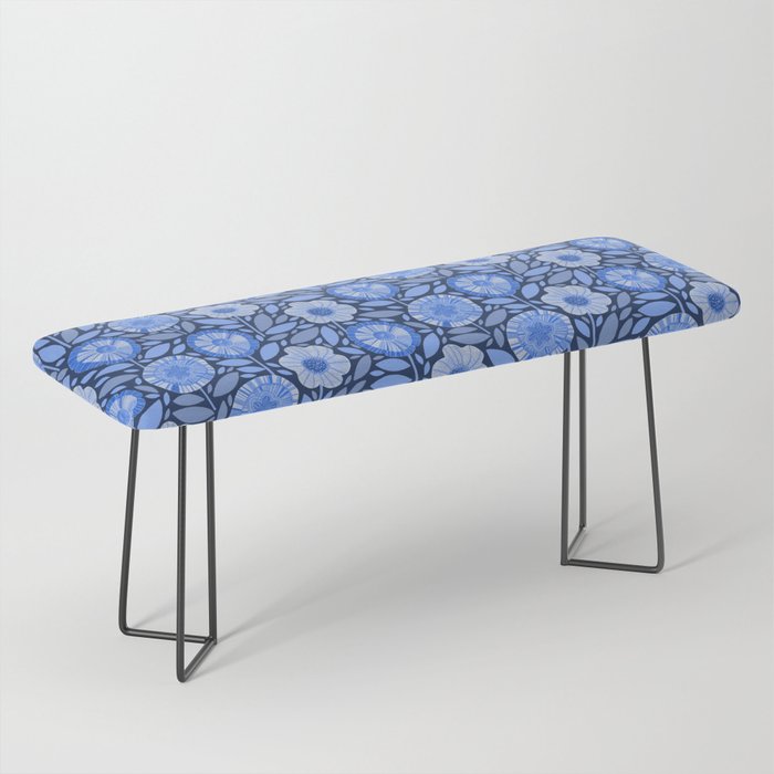 Folk Floral Blossoms in Midnight Blue Bench Gallery Image 1