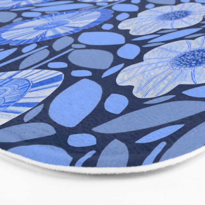Folk Floral Blossoms in Midnight Blue Bath Mat Gallery Image 3