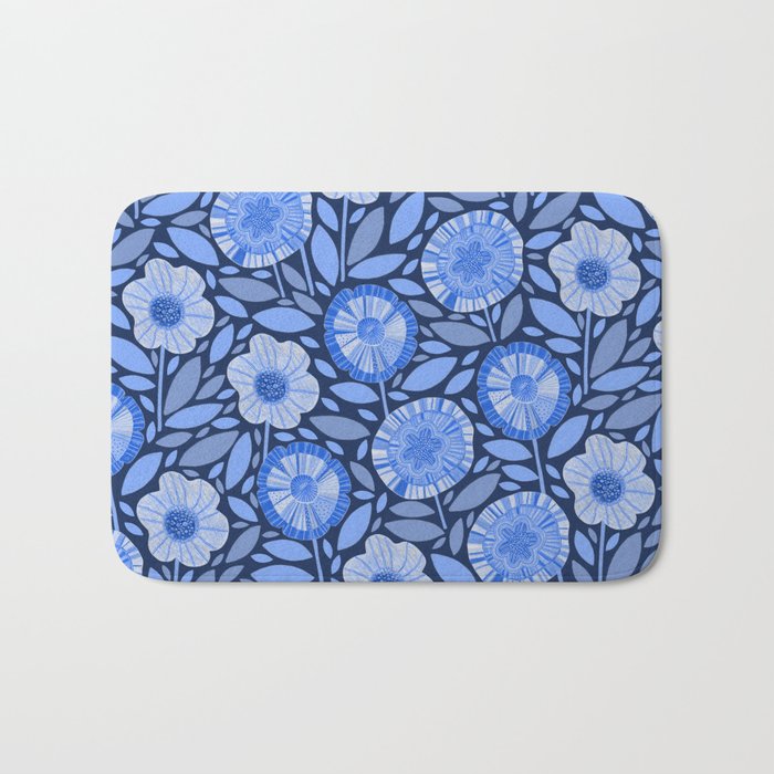 Folk Floral Blossoms in Midnight Blue Bath Mat Gallery Image 1