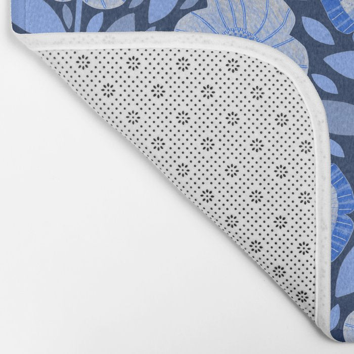 Folk Floral Blossoms in Midnight Blue Bath Mat Gallery Image 2