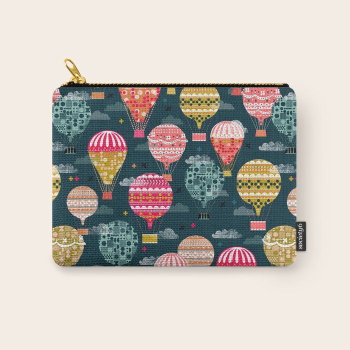Hot Air Balloons - Retro, Vintage-inspired Print and Pattern by Andrea Lauren Carry All Pouch Gallery Image 1
