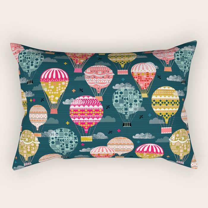 Hot Air Balloons - Retro, Vintage-inspired Print and Pattern by Andrea Lauren Rectangular Pillow Gallery Image 2
