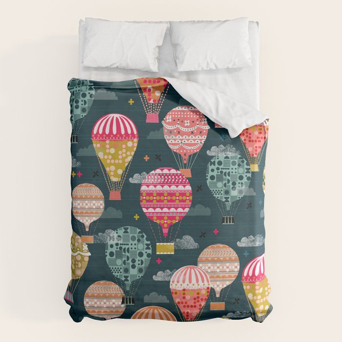 Hot Air Balloons - Retro, Vintage-inspired Print and Pattern by Andrea Lauren Duvet Cover