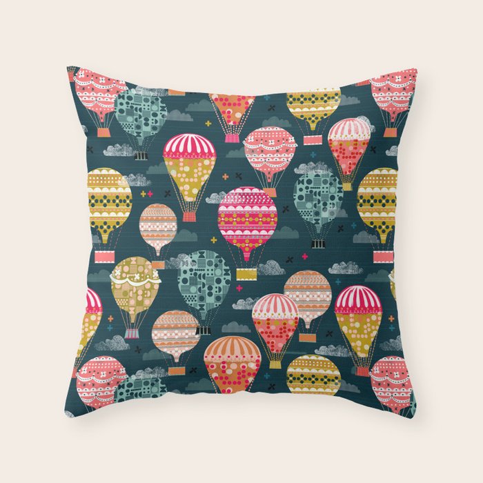 Hot Air Balloons - Retro, Vintage-inspired Print and Pattern by Andrea Lauren Throw Pillow Gallery Image 1