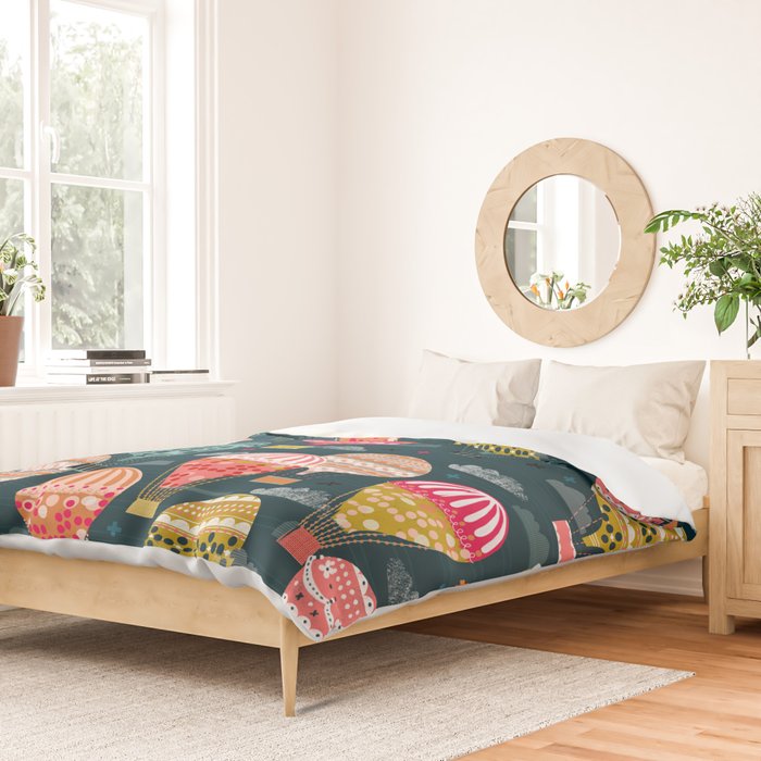 Hot Air Balloons - Retro, Vintage-inspired Print and Pattern by Andrea Lauren Duvet Cover Gallery Image 2